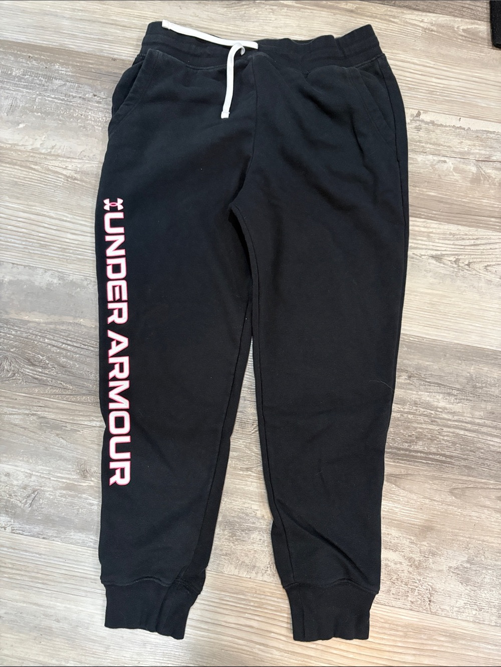 Under Armour Black Joggers with Pink Vertical Logo.  Youth